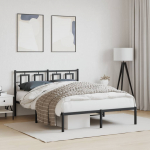 Metallist voodiraam peatsiga, must, 140x190 cm