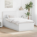 Voodiraam peatsiga valge 100 x 200 cm tehispuit