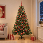 Kunstkuusk koos j&otilde;ulukuuliga 240 cm 300 LED-i Soe valge