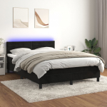 Kontinentaalvoodi madrats ja LED, must, 140x190 cm, samet