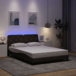 Voodiraam LED-valgustusega ja madratsita, tumepruun, 140 x 190 cm, kangas