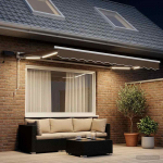 Manuaalne varikatus LED-idega Pruunikashall 3 x 2,5 m