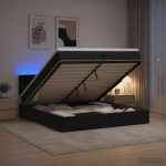 Ottomani voodi madratsi ja LED-idega Must 200 x 200 cm Samet