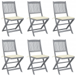 Kokkupandavad aiatoolid, 6 tk, patjadega, akaatsiapuit