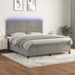 Kontinentaalvoodi madrats ja LED, helehall, 160x200 cm, samet