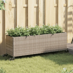 Taimekast rataste ja 3 potiga, hall, 107x32x38 cm, pol&uuml;rotang