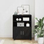Kapp riiuliga rattaga ladustamisega must tamm 60 x 48 x 74.5 cm