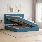 Voodi hoiukohaga ja madratsiga Tumesinine 160 x 200 cm Samet