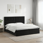 Voodi hoiukohaga ja madratsiga peaga Must 200 x 200 cm Samet