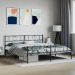 Metallist voodiraam peatsi ja jalutsiga, must, 183x213 cm