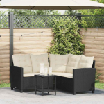 Aiadiivan laua ja patjadega, L-kujuline, must pol&uuml;rotang