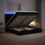 Ottomani voodi madratsi ja LED-idega Must 160 x 200 cm Samet
