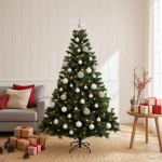 Tehisj&otilde;ulukuusk koos kaunistustega 120 cm 150 LED-i soe valge