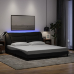 Voodiraam LED-tuledega, must, 180 x 200 cm, kangas