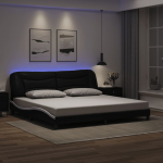 Voodiraam LED-tuledega, must ja valge, 200x200 cm, kunstnahk