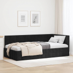 Nurga voodiraam peatsiga Must 90 cm x 190 cm Samet