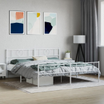 Metallist voodiraam peatsi ja jalutsiga, valge, 193x203 cm