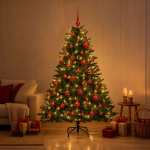 Kunstkuusk koos j&otilde;ulukuuliga 150 cm 150 LED-i Soe valge