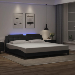 Voodiraam LED-tuledega, must, 200 x 200 cm, kunstnahk