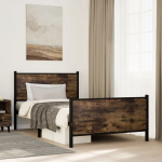 Metallist voodiraam ilma madratsita suitsutatud tamm 100x190 cm