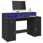 Kirjutuslaud LED-tuledega, must, 140x55x91 cm, tehispuit