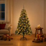 Tehisj&otilde;ulukuusk koos kaunistustega 150 cm 150 LED-i Soe valge