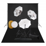 Fotostuudiokomplekt lambid, vihmavari, taustapilt ja reflektor