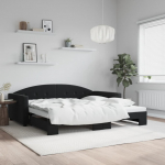 DIIVANVOODI V&Auml;LJAT&Otilde;MMATAVA OSAGA, MUST, 100X200 CM, SAMET