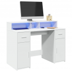 Kirjutuslaud LED-tuledega, valge, 120x55x91 cm, tehispuit