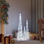 Akr&uuml;&uuml;list led valguskoonusekomplekt, k&uuml;lm valge 30/45/60 cm