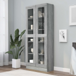 Vitriinkapp, hall sonoma tamm, 82,5x30,5x185,5 cm, tehispuit