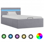 H&uuml;drauliline hoiukastiga voodiraam led helehall kangas 90 x 200