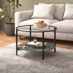 Teelaud, must ja must marmor, 70 cm, karastatud klaas