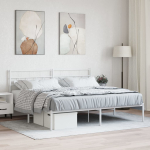 Metallist voodiraam peatsiga, valge, 200x200 cm