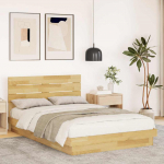 Voodiraam peatsiga ilma madratsita 120x200 cm t&auml;ispuidust tamm