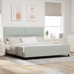 Voodiraam peatsiga helehall 200 x 200 cm samet