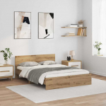 Voodiraam LED-ribatuledega K&auml;sit&ouml;&ouml;puu 140 x 200 cm Tehispuit