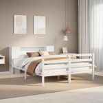 Riiuliga voodiraam ilma madratsita, valge, 140x190cm, m&auml;nnipuit