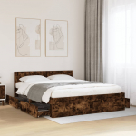 Voodiraam peatsiga, suitsutatud tamm, 160 x 200 cm, tehispuit