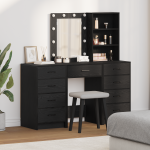 3-osaline riietuslauakomplekt LED-idega mustast tehispuidust