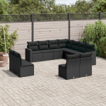 11-osaline aiadiivani komplekt patjadega, must, pol&uuml;rotang