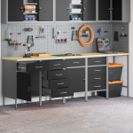 5-osaline t&ouml;&ouml;laudade ja nurgalaudade komplekt mustast immutatud puidust