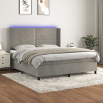 Kontinentaalvoodi madrats ja LED, helehall, 180x200 cm, samet