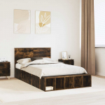 Voodi raam riiuliga suitsetatud tamm 120 x 190 cm tehispuit