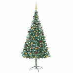 H&auml;rmas valgustusega kunstkuusk kuulide ja k&auml;bidega 210 cm