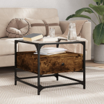 Diivanilaud klaasplaadiga, suitsutatud tamm, 50x50x45cm, teras