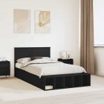 Voodiraam riiuliga peaga must 135 x 190 cm tehispuit