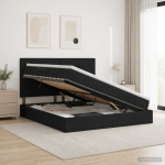 LED-iga voodiraam koos madratsiga Must 140 x 190 cm kangas