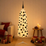 Kitsas kunstkuusk koos j&otilde;ulukuulidega 150 cm 150 LED-i