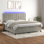 Kontinentaalvoodi madrats ja LED, helehall, 200x200 cm, samet